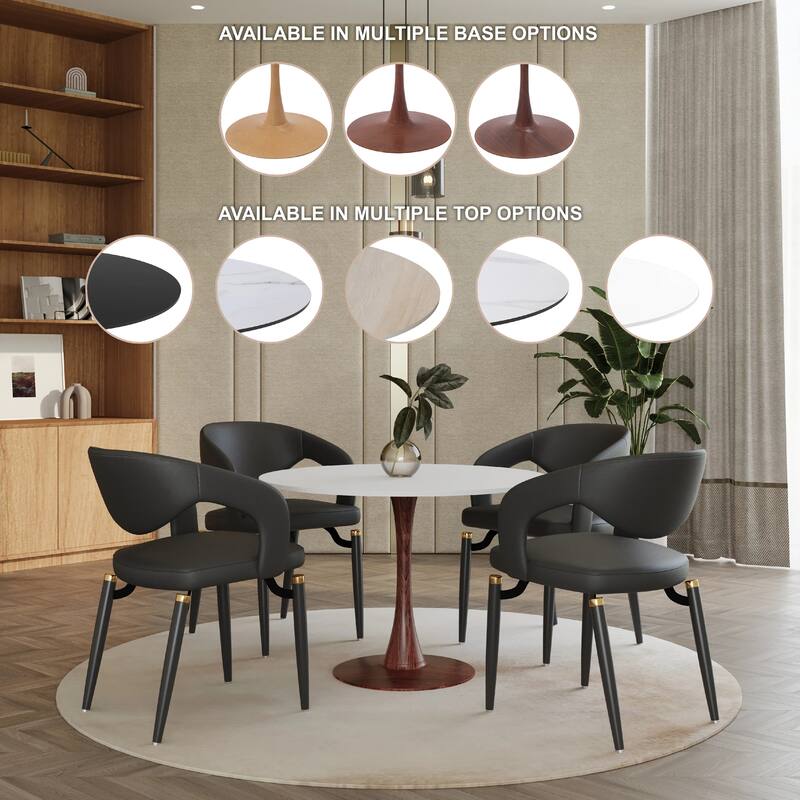 Bristol 35" Round Dining Table with MDF Top and Walnut Steel Pedestal Base for Modern Kitchen and Dining Room