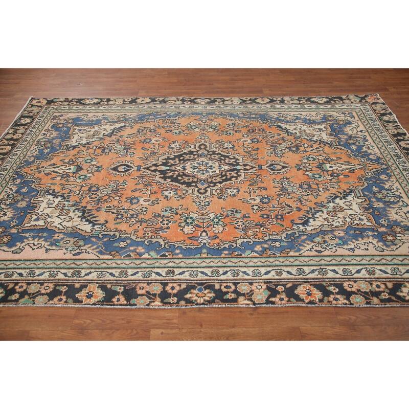 Hand Knotted Oriental 100% Wool Carpet Traditional Floral Oranges & Rust Hamedan Area Rug - 8' 8'' X 5' 9''