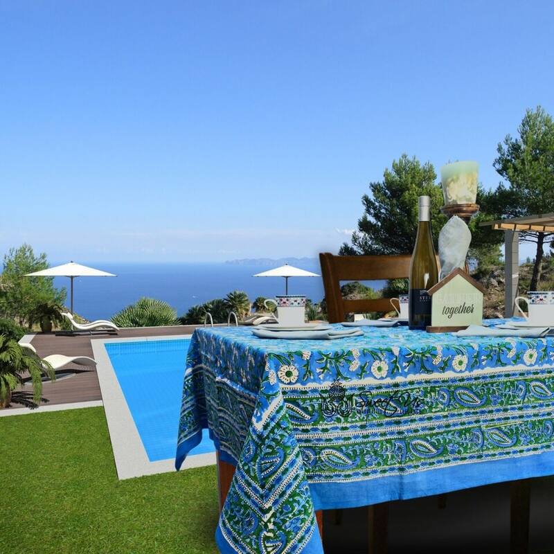 Royal Paisley Floral Cotton Block Print Tablecloth Rectangle