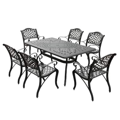 Modern Ornate Outdoor Mesh Aluminum 67-in Rectangular Patio Dining Set with Six Chairs - N/A