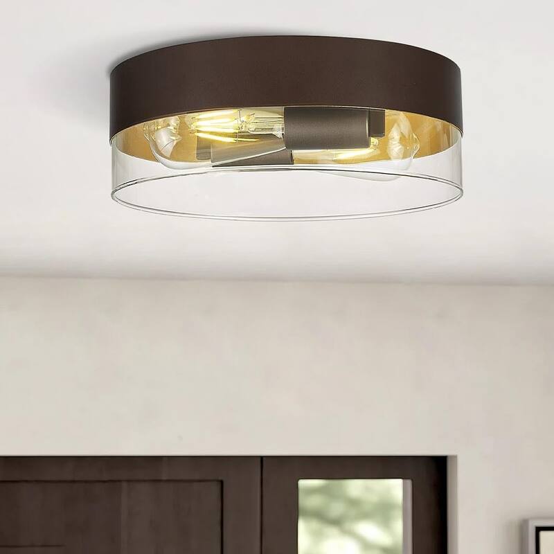 2-Light 11 Inch Ceiling Light with Clear Glass Shade