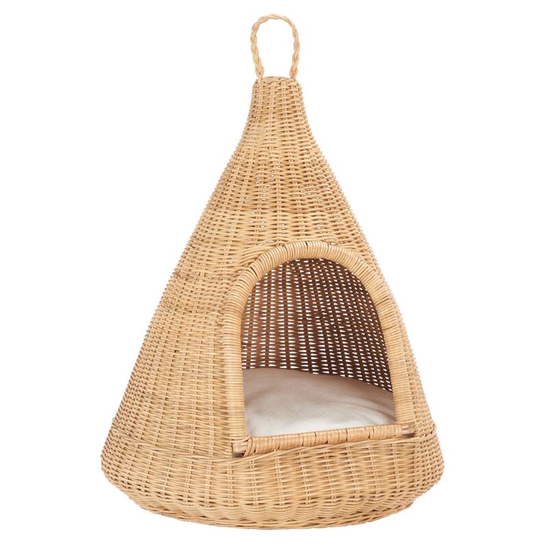 SAFAVIEH Tifa Wicker Cat Bed with Cushion - 17.3 in. W x 17.3 in. D x 24.4 in. H