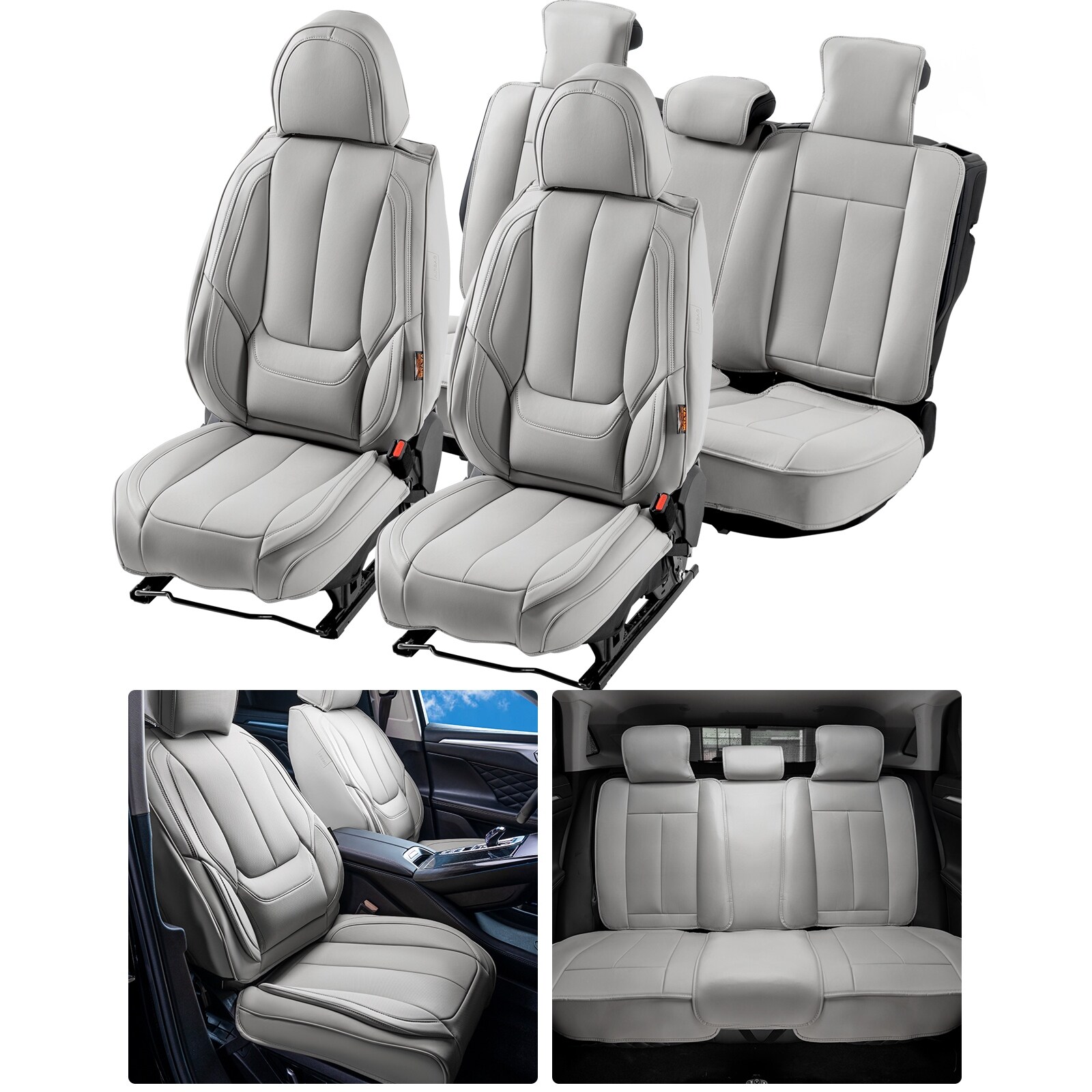 Flying Banner Universal Front Seat Cover Set – Armrest Compatible, Back Pocket, Airbag Friendly (Gray/Black)