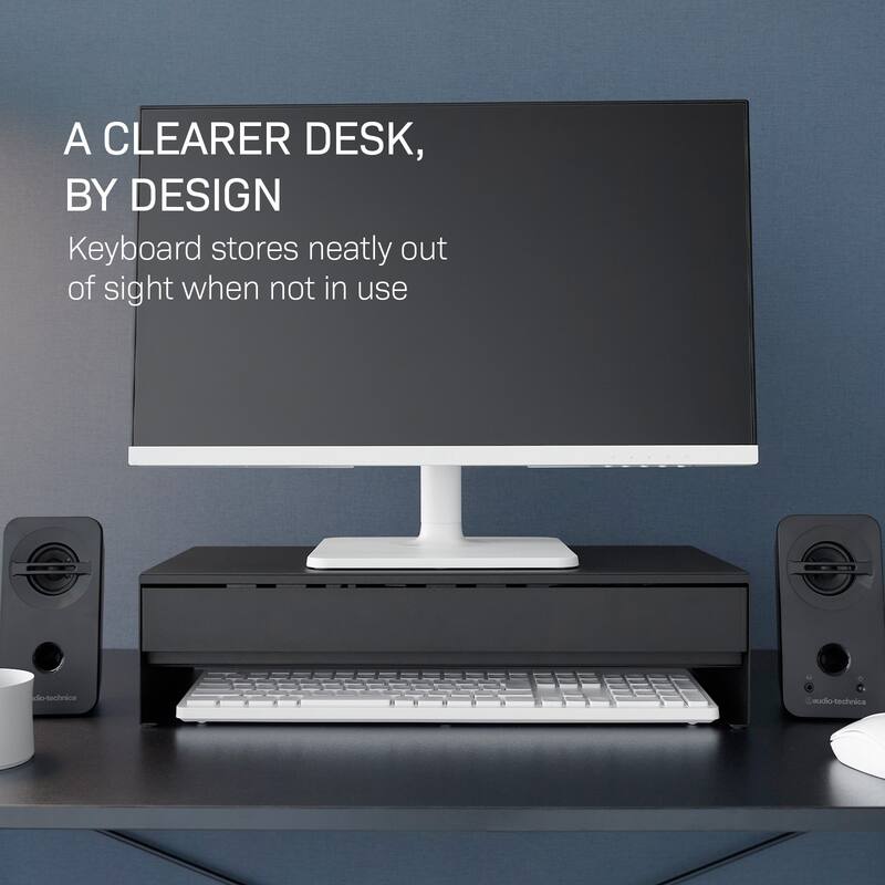 Yamazaki Home Monitor Stand With Drawer, Steel - L 16.1 x W 19.7 x H 5 inches