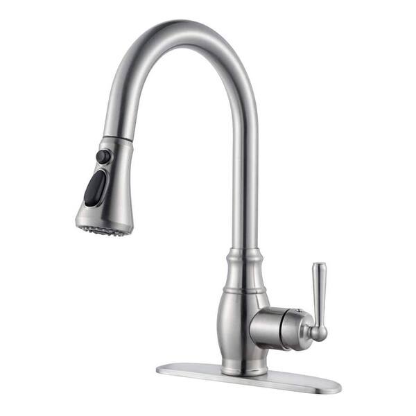 Single Handle Single Hole Pull Down Kitchen Faucet in Brushed ...