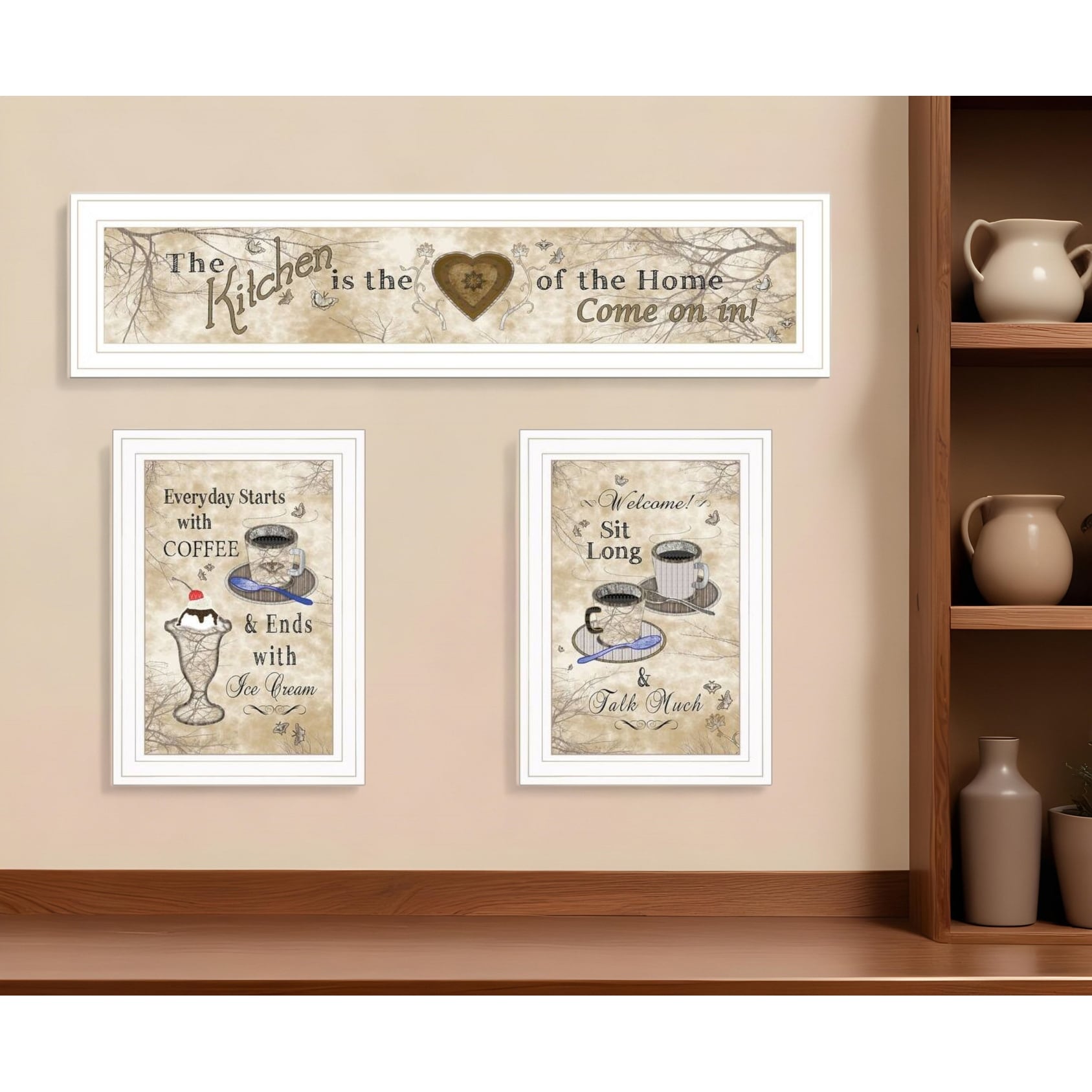HomeRoots Set Of Three Love of Nature Kitchen White Framed Print Kitchen Wall Art
