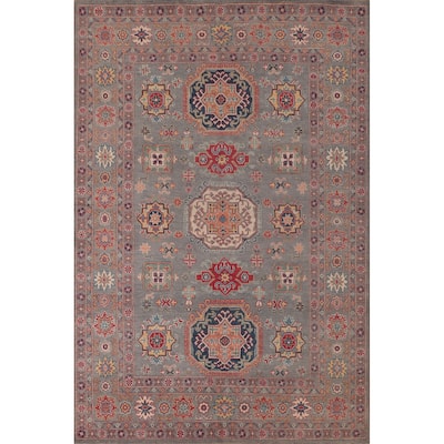 Gray Geometric Kazak Oriental Area Rug Handmade Wool Carpet - 6'8" x 9'8"