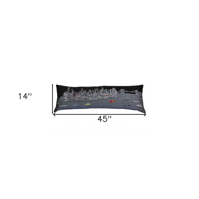 HomeRoots 46" Black NYC Nighttime Skyline Lumbar Decorative Pillow