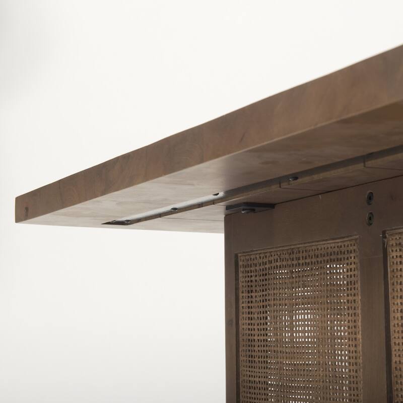 HomeRoots 42" Brown and Natural Solid Wood and Wicker Square Double Pedestal Coffee Table - 42' X '17' X '42