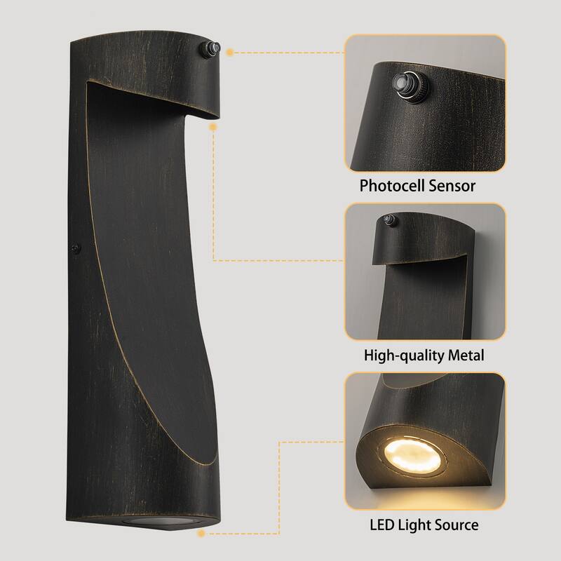 2-Light 15" Outdoor Linear Integrated LED Wall Sconce with Dusk to Dawn Sensor - H15" x D3.5"