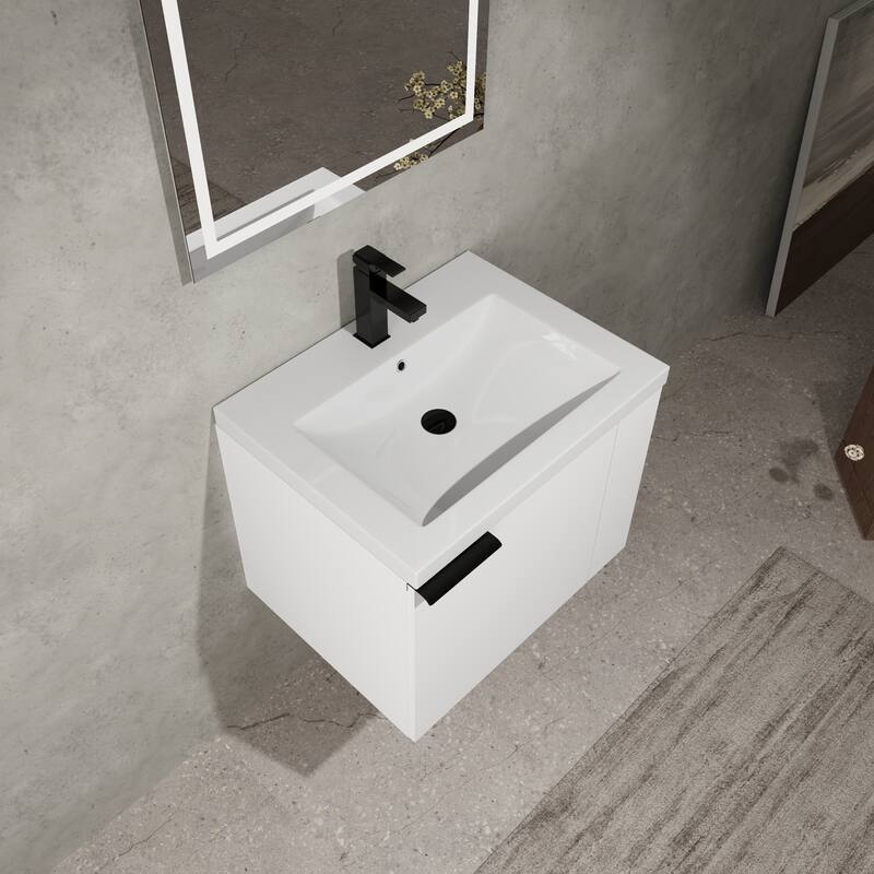 Plywood Wall-Mounted Bathroom Vanity with Integrated Resin Sink