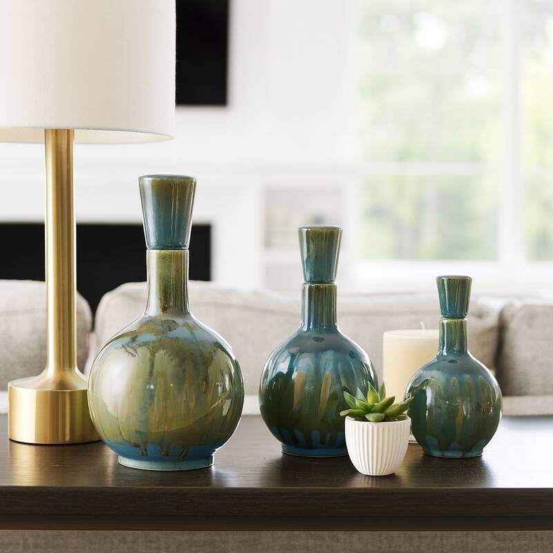 Glazed Ceramic Flower Vases - Set of 3, 14", 12", 9" - 14.0"