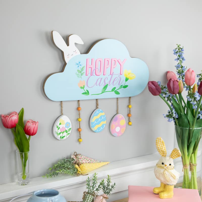 Hoppy Easter Wooden Wall Sign with Bunny and Eggs - 15.75"
