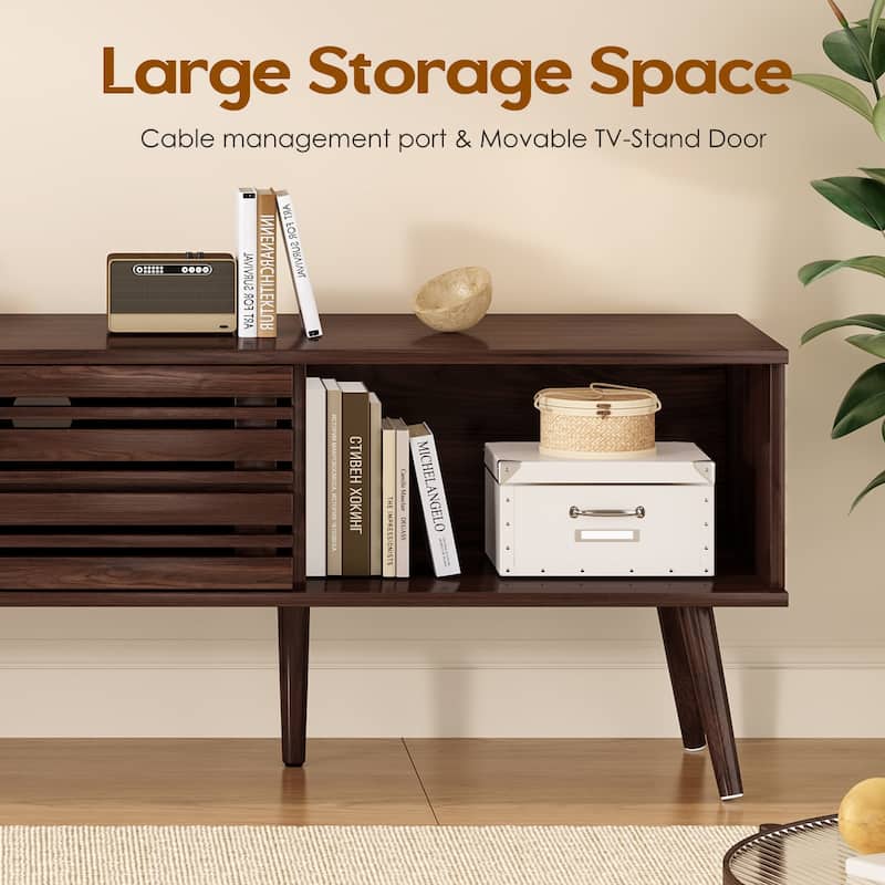 Mid Century Modern TV Stands for up to 70" TV with Storage, Fluted Wood TV Stand for Living Room, Boho Media Console