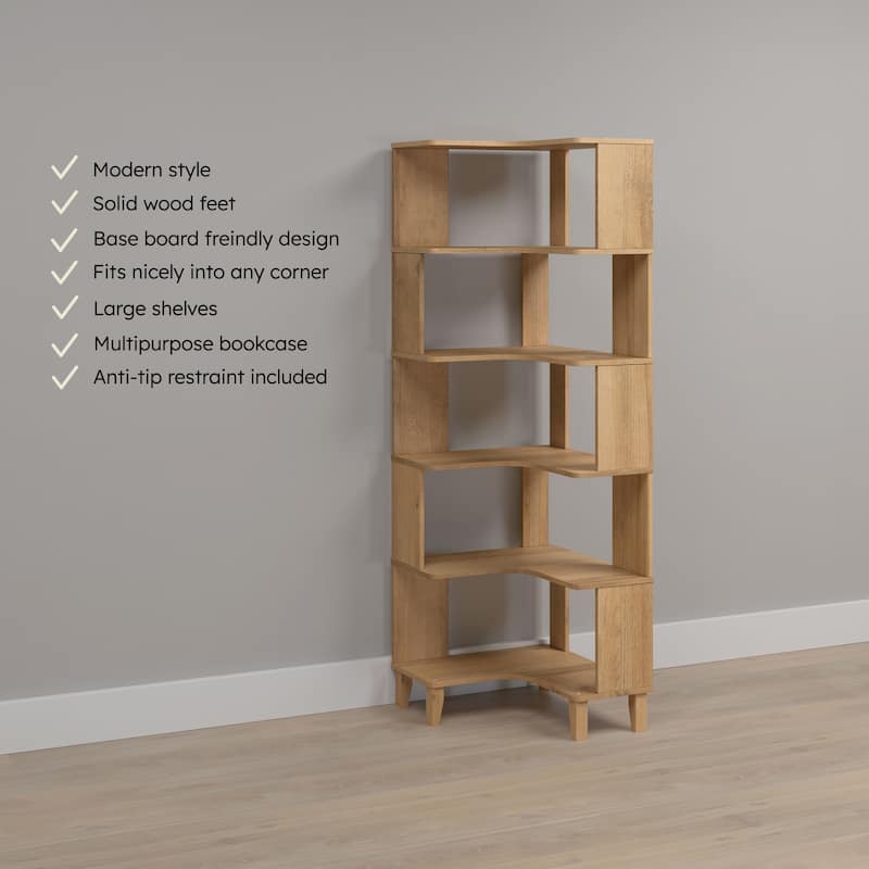 Prepac Nordik 6-Tier Corner Bookcase, 71.5" Extra Tall Corner Shelf, Freestanding Bookshelf for Home Office, Living Room