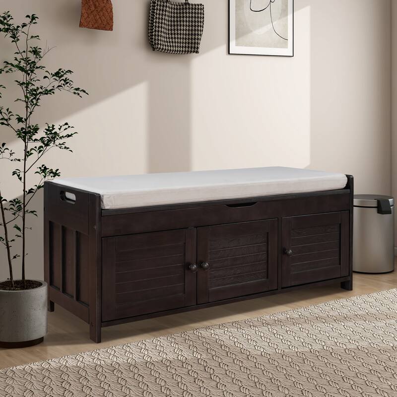 43.5" Storage Bench With Linen Blend Cushion - Espresso