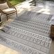 preview thumbnail 35 of 114, Gertmenian Solterra Bohemian Moroccan Global Weather Resistant Polypropylene Flatweave Indoor/ Outdoor Area Rug Collection 5'3"x7' - Ziri Grey