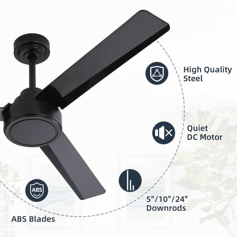 Sofucor 52Inch Ceiling Fan with Remote(No Light),Indoor Outdoor,6-Speed with 3 ABS Blades,Farmhouse,Quiet Reversible DC Motor