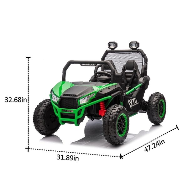 dimension image slide 4 of 5, Kids' Ride-On Car with Bluetooth, Dual Seats, and Four-Wheel Suspension System