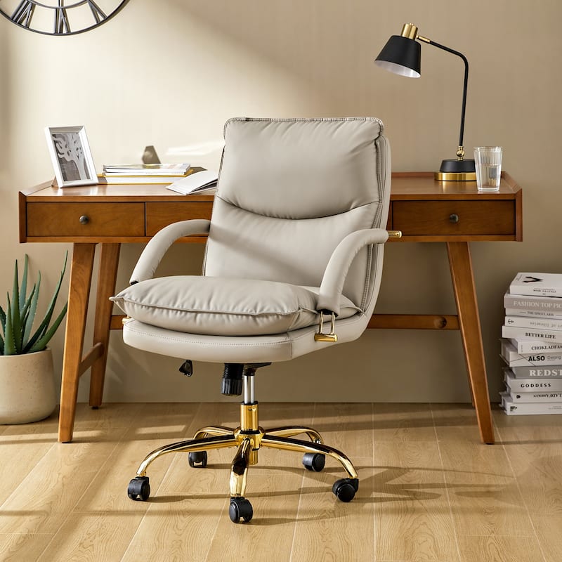Leona Modern Faux Leather Adjustable Height Tilting Office Chair with Swivel Base by HULALA HOME - Tan