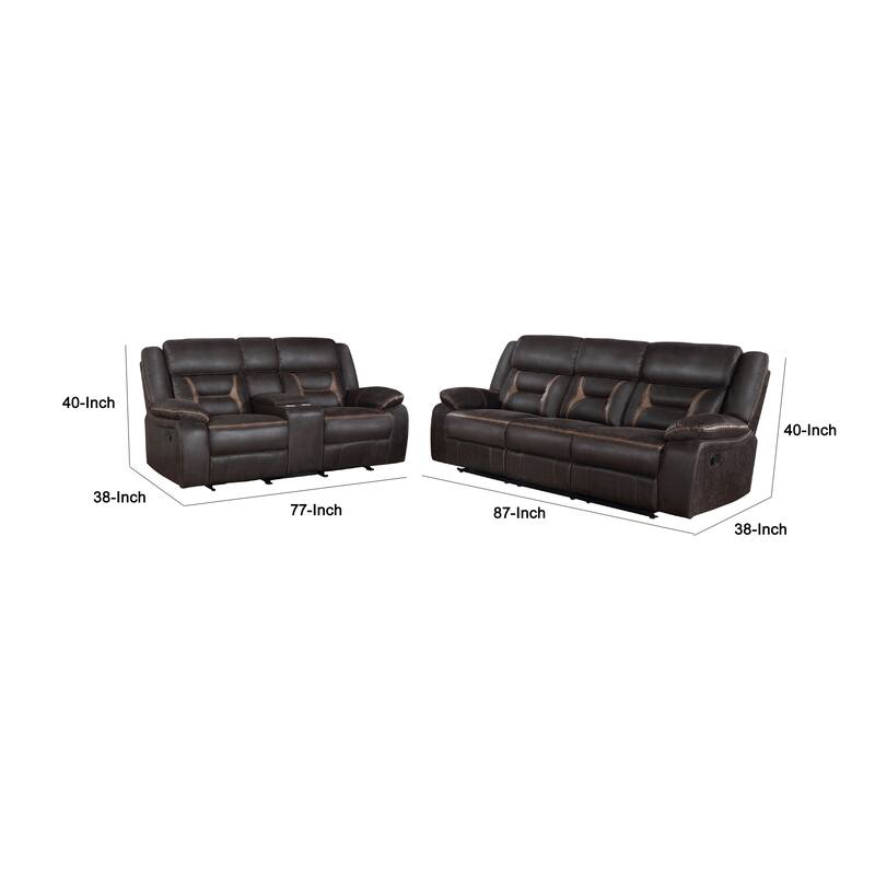 Garie 2pc Manual Reclining Sofa and Loveseat Set, Brown Faux Leather