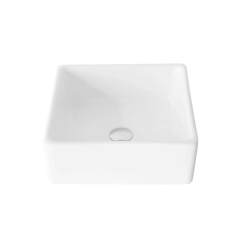 STYLISH Porcelain Square 15-inches Top Mounted Ceramic Vessel Bathroom Sink - 15" x 15" x 5.75"
