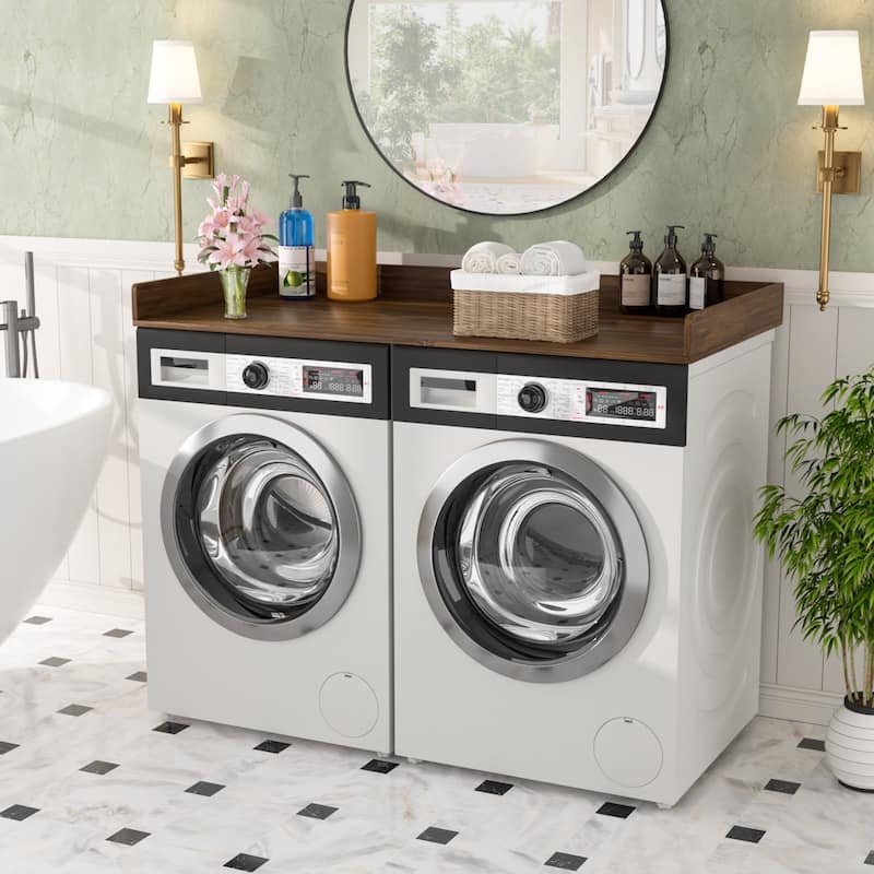 VEIKOUS Bamboo Washer Dryer Countertop, Laundry Room Organization Topper with Anti-Slip Design - Natural Brown