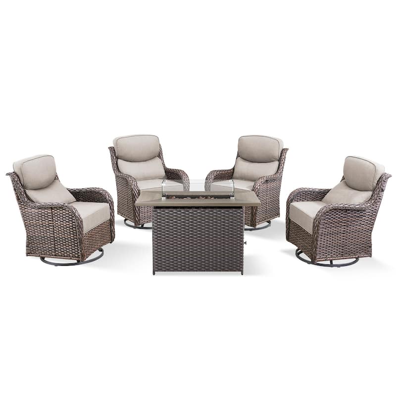 Pocassy 5 Pieces Outdoor 6 Inch Swivel Chair with Fire Pit Table