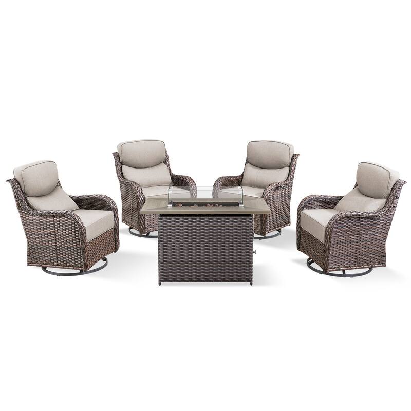 Pocassy Outdoor 6 Inch Sofa Swivel Chairs with Fire Pit Table Set