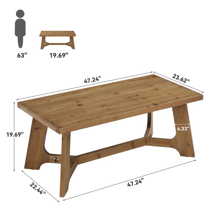 Solid Wood Rustic Coffee Table 47" Rectangle for Living Room Brown - 47.24" L x 23.62" W x 19.68" H