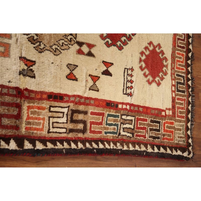 Tribal Qashqai Persian Vintage Area Rug Hand-knotted Wool Carpet - 4'10"x 8'1"