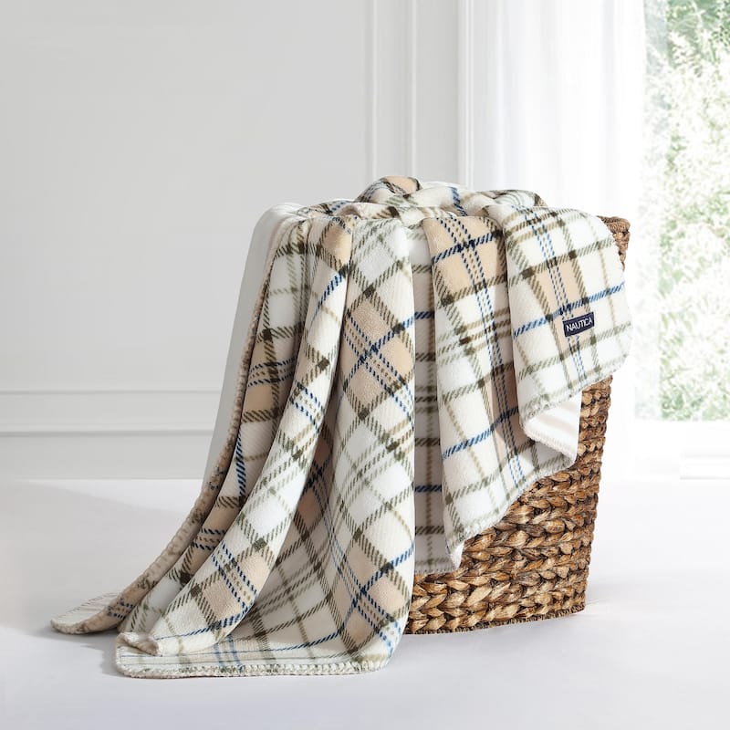 Nautica Printed Plush Fleece Reversible Throw Blanket