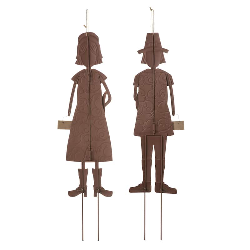 Glitzhome 36"H Fall Thanksgiving Metal Pilgrim Yard Stake Standing Hanging Decor (3 Functions)