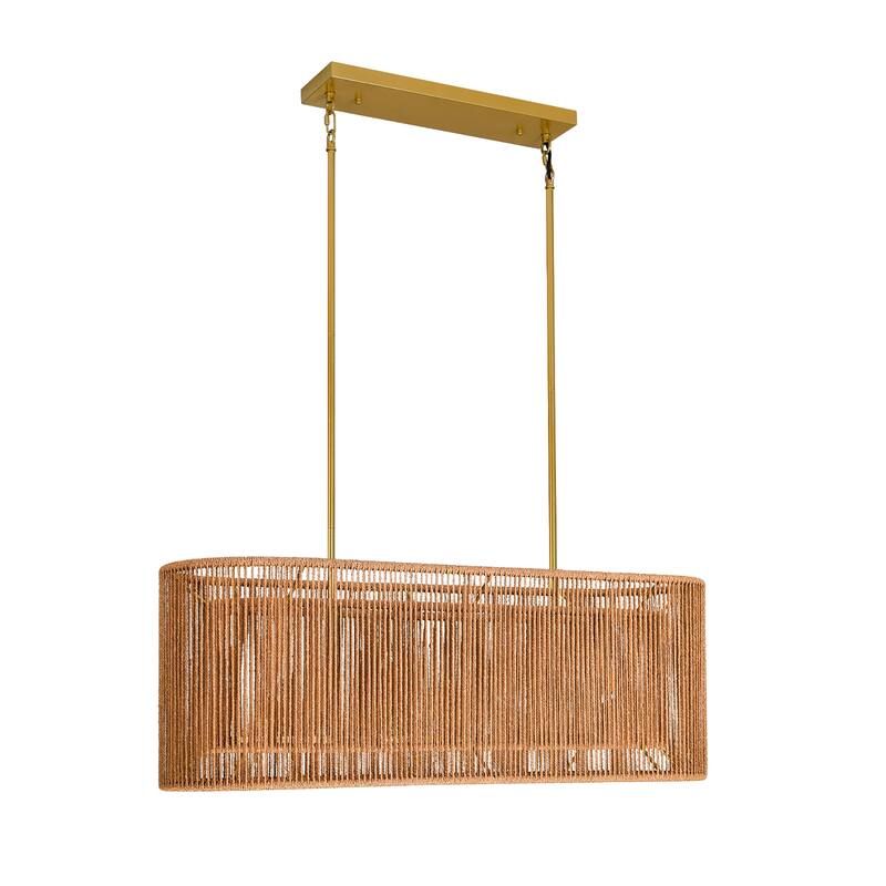 Dimmable Natural Rattan Kitchen Island Chandelier Pendant