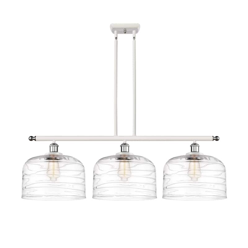 Innovations Lighting Bell - 3 Light 36" Island Light - 12" Shade - White and Polished Chrome/Clear Deco Swirl