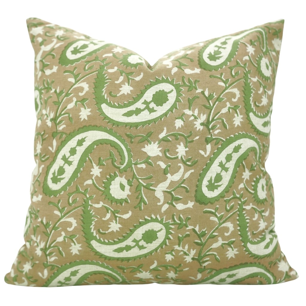 Fabdivine Paisley Block Print Pillow Cover Boho Living Room or Soft Linen Cozy Square 18x18 Inch Cushioncase Brown, Kiara