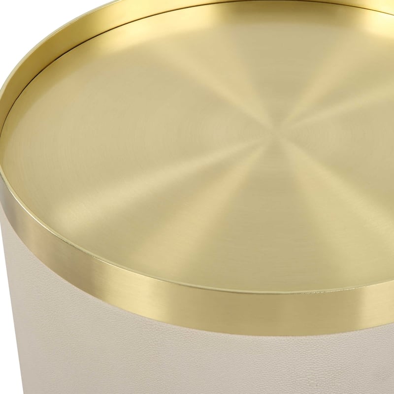 Artificial Shagreen Base End Accent Table - 24" - White and Gold