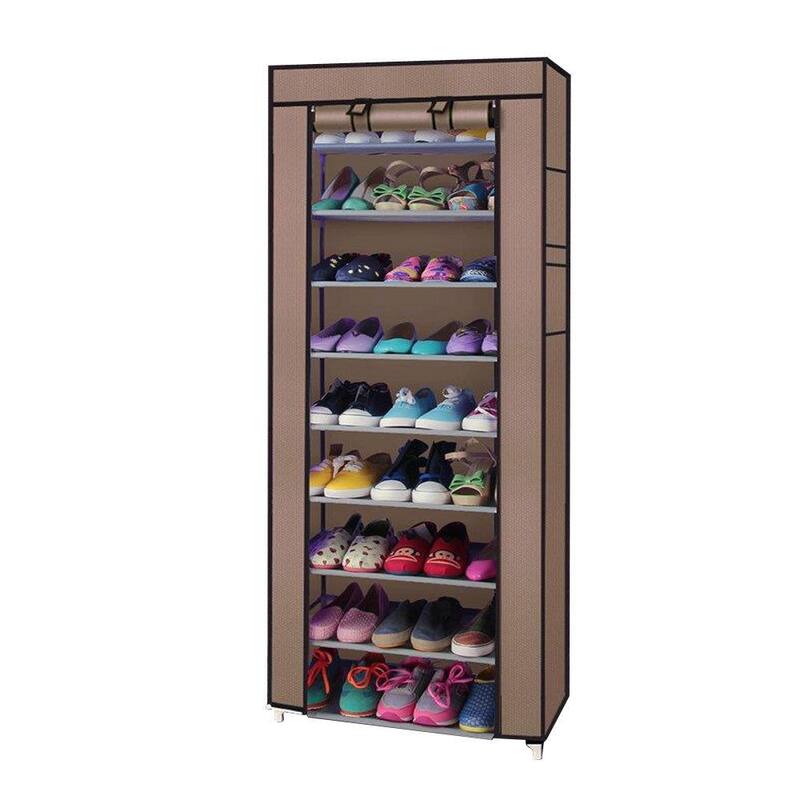 Fashionable Room-saving 9 Lattices Non-woven Fabric Shoe Rack Coffee - Coffee