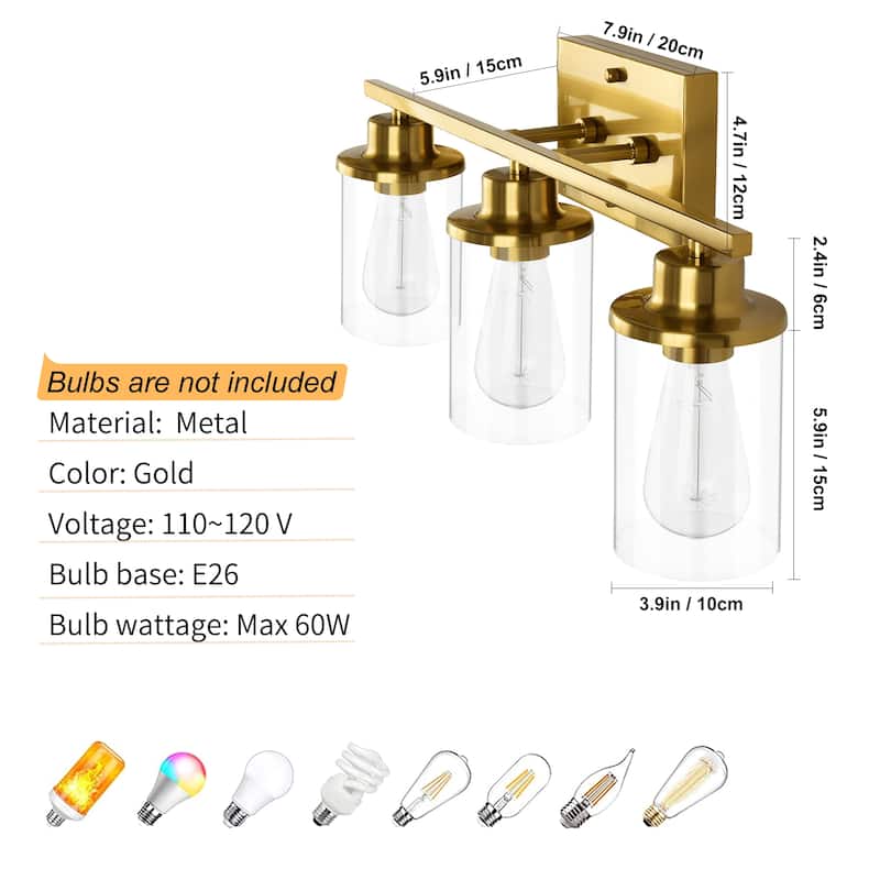 Starsky 3-Lights 23in Dimmable Bathroom Vanity Light Modern Wall Sconce Lighting with Glass Shade