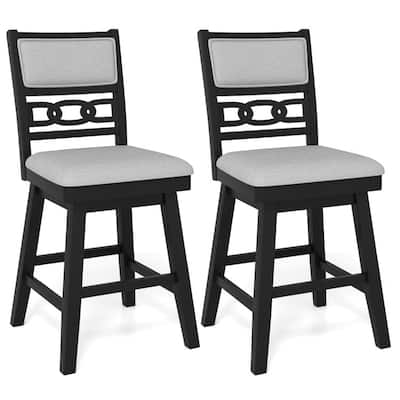 360 Swivel Counter Bar Stools Set of 2 with Padded Cushions Rubber Wood Frame and Footrests - 18.5" x 21.5" x 42"