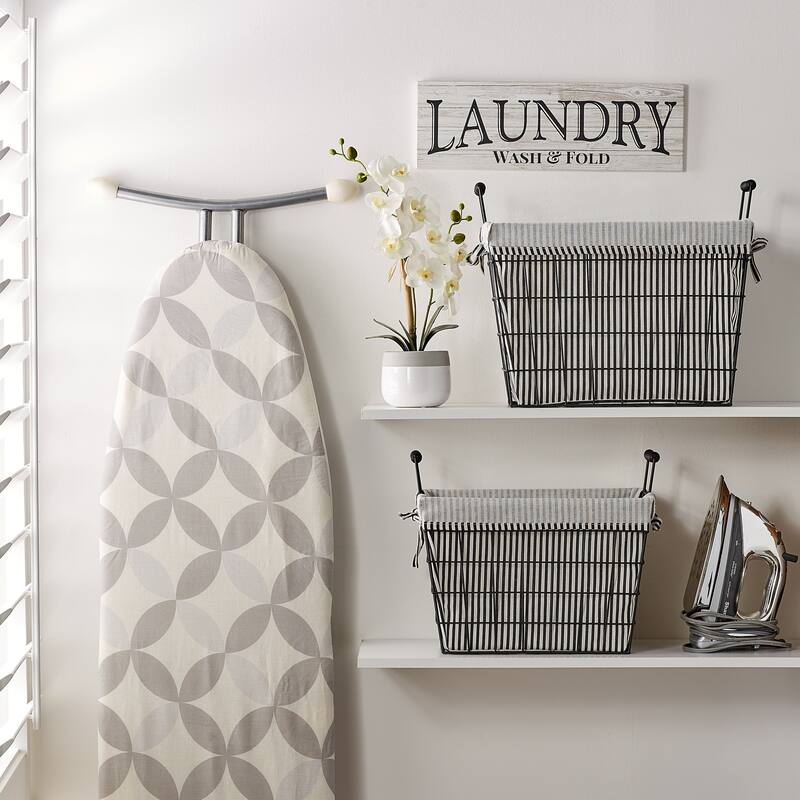 Asst Farmhouse Black Wire Black/White Ticking Stripe Liner Basket - Lined Basket Set