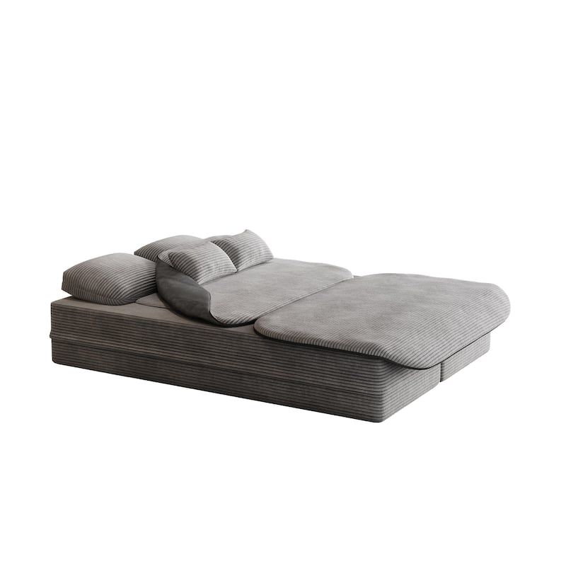 GDFStudio - Lysander Corduroy Foldable Sleeper Sofa Bed with Multi Functional Blanket