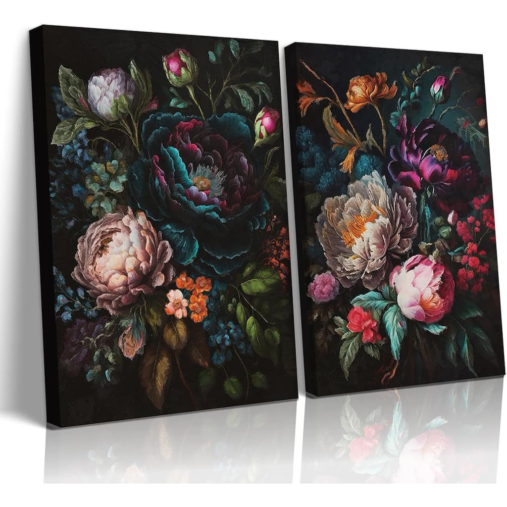 Floral Wall Art Vintage Peony Posters Prints Dark Floral Wall Decor