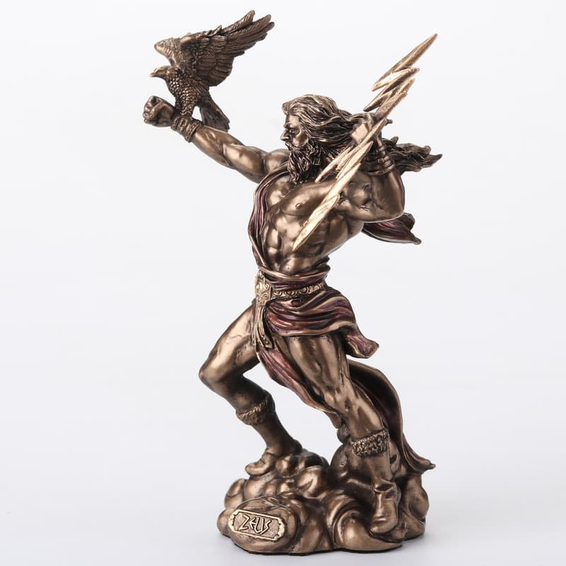4.33 inches Height Polyresin Zeus Greek God of the Sky Holding Thunderbolt with Eagle Bronze Finish Figurine