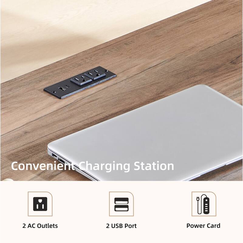 L Shaped Desk, Wood Office Desk with Charging Station, File Drawer