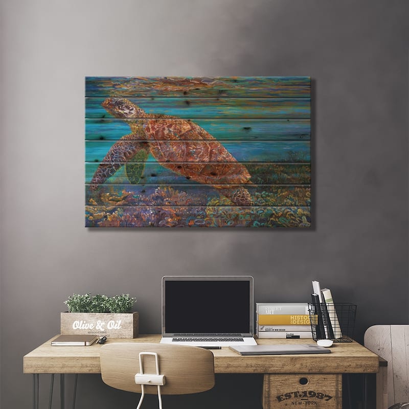 Hawksbill Print On Wood by Iris Scott - Multi-Color