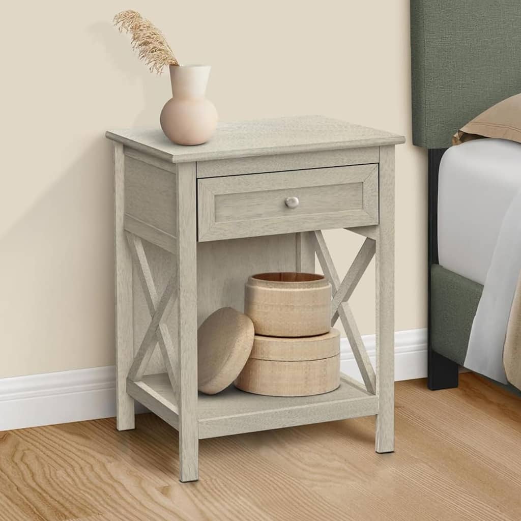 Anmytek Light Wood Nightstand Rustic Cottage Style End Table with Storage