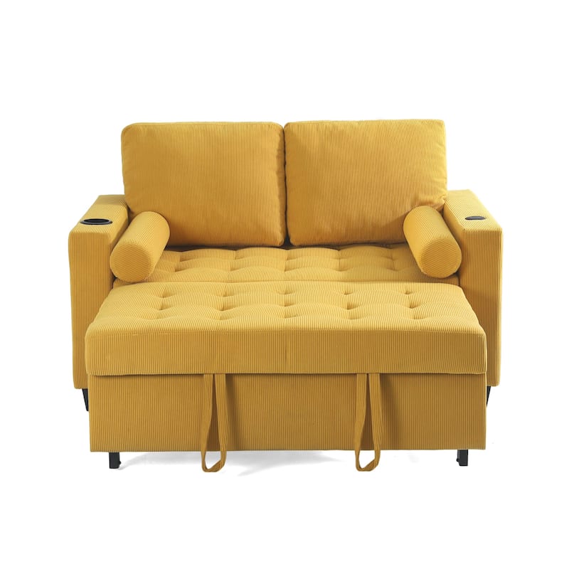 3-in-1 Pull-Out Sleeper Sofa Bed Convertible Adjustable Multi-Functional Loveseat with USB Port