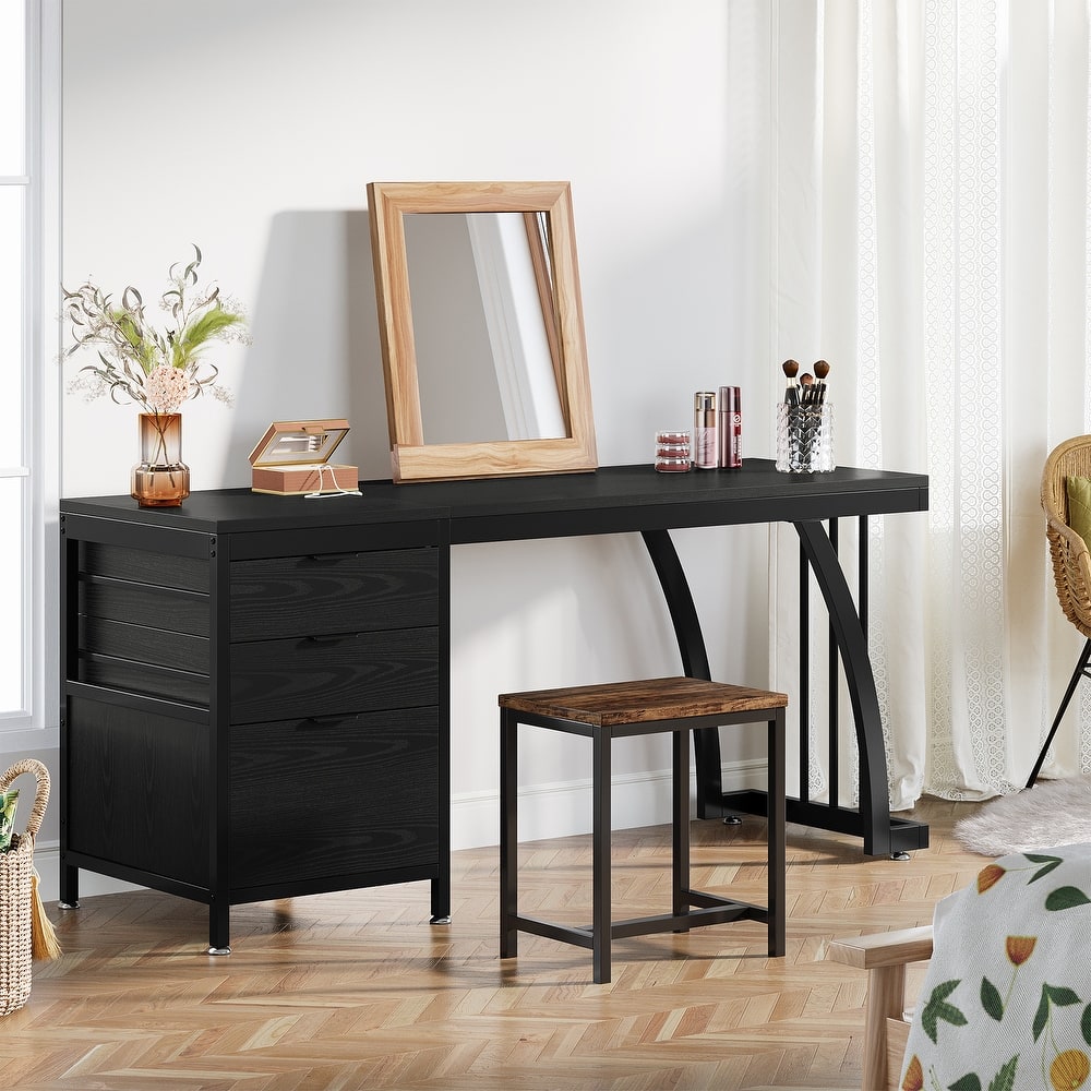 59" Large Vanity Desk with 3 Reversible Drawers, Chic Makeup Dressing Table Vanity Station for Women Girls Bedroom