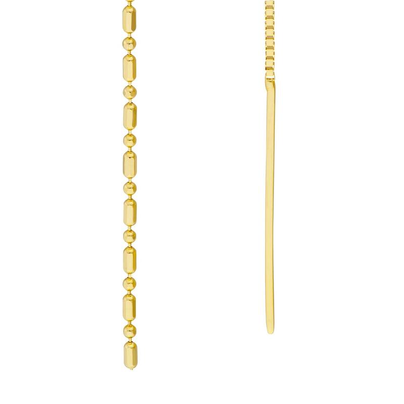 Curata 14k Yellow Gold Bead and Rice Bead Threader Earrings